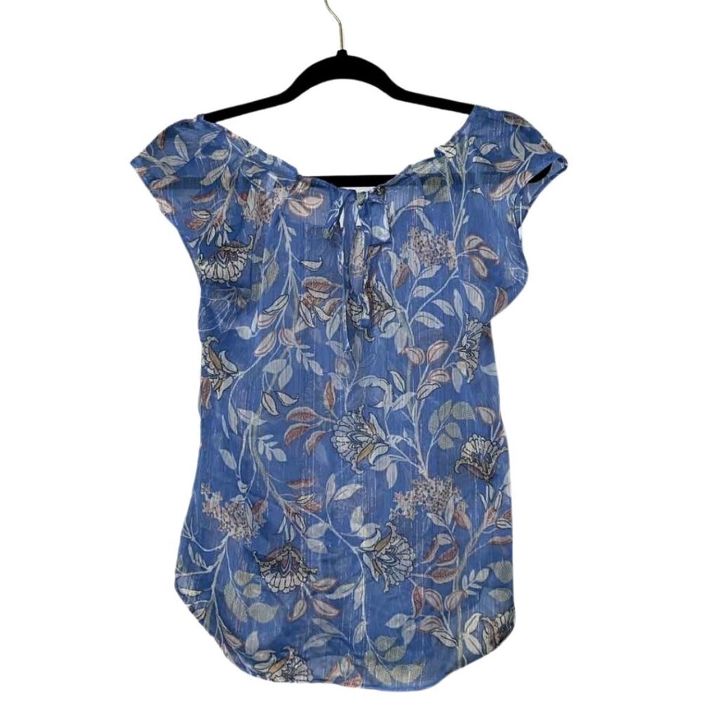 Lauren Conrad Sheer Blue Sleeveless Floral Blouse Size XS
